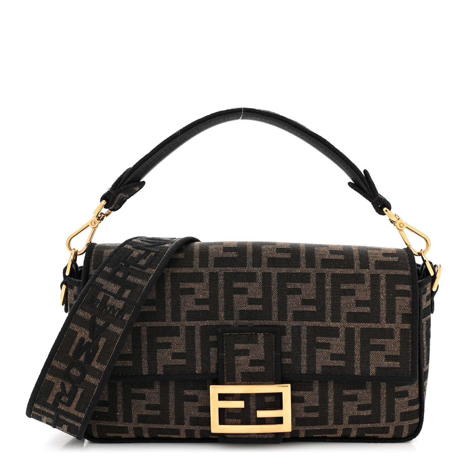 Fendi Fabric Jacquard FF 1974 Medium Baguette Tobacco Moro Black 1 of 11