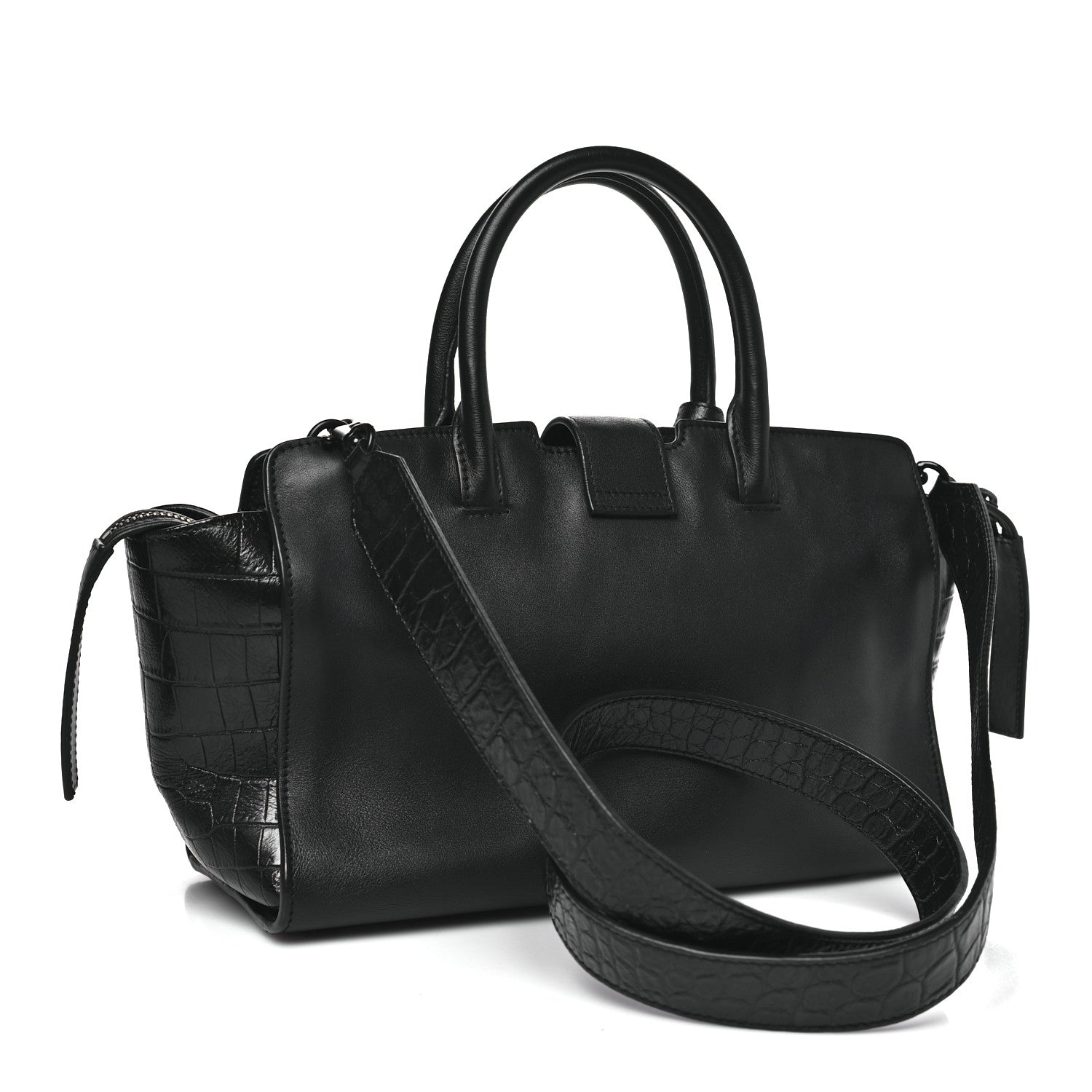 Saint Laurent Smooth Calfskin Crocodile Embossed Baby Monogram Downtown Cabas Black 3 of 9