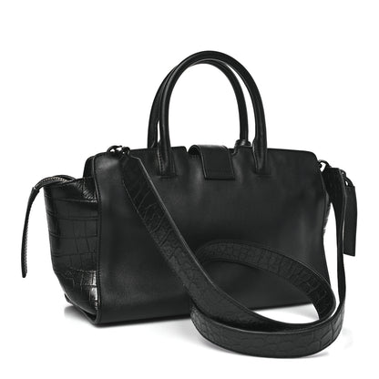 Saint Laurent Smooth Calfskin Crocodile Embossed Baby Monogram Downtown Cabas Black 3 of 9