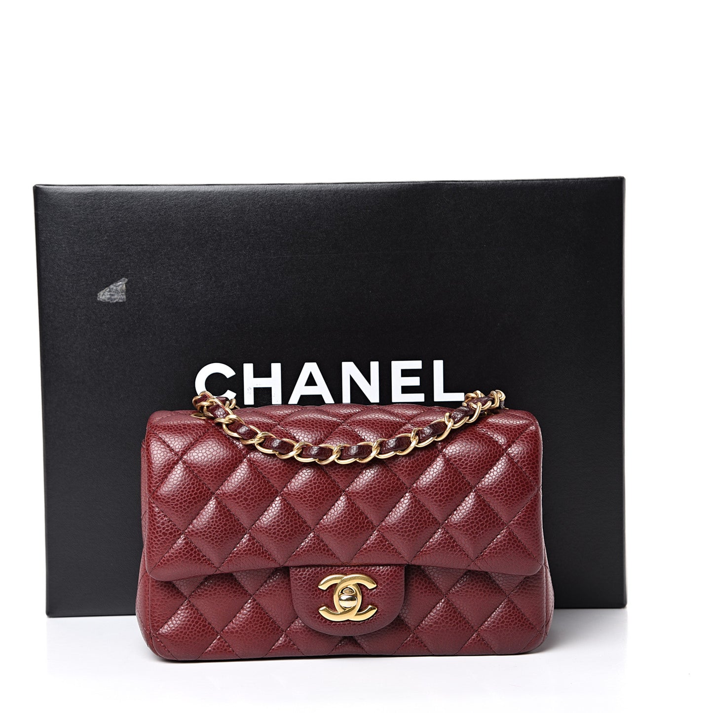 Caviar Quilted Mini Rectangular Flap Burgundy