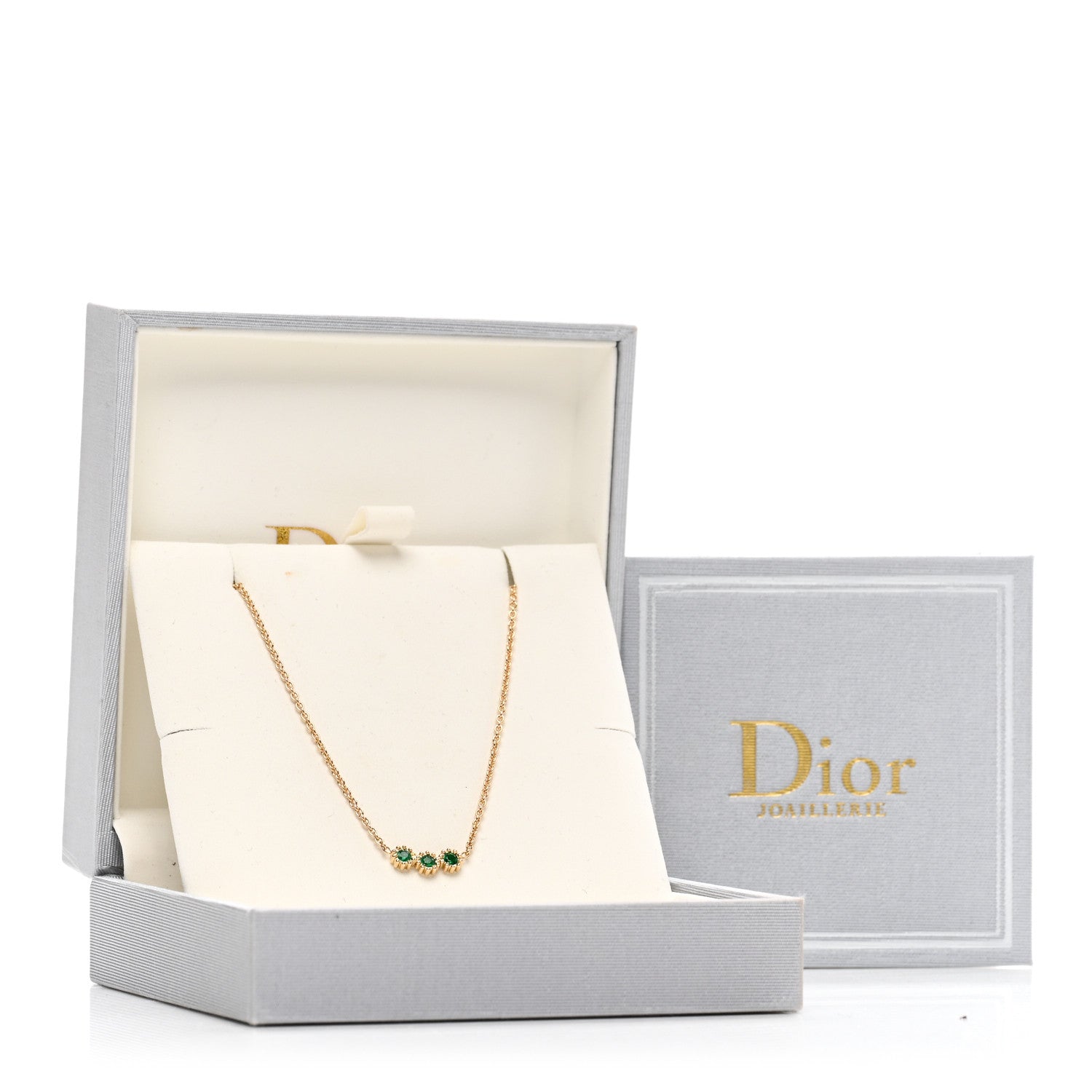 Christian Dior 18K Yellow Gold Emerald Mimirose Pendant Necklace
