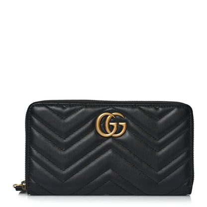 Gucci Calfskin Matelasse GG Marmont Zip Around Organizer Wallet Black 1 of 8