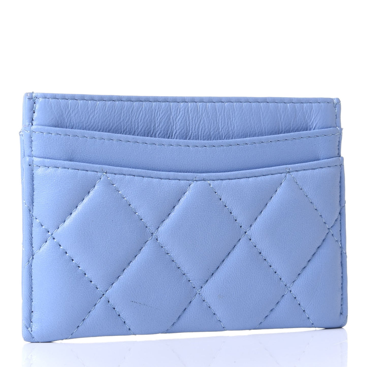 Lambskin Quilted Card Holder Light Blue