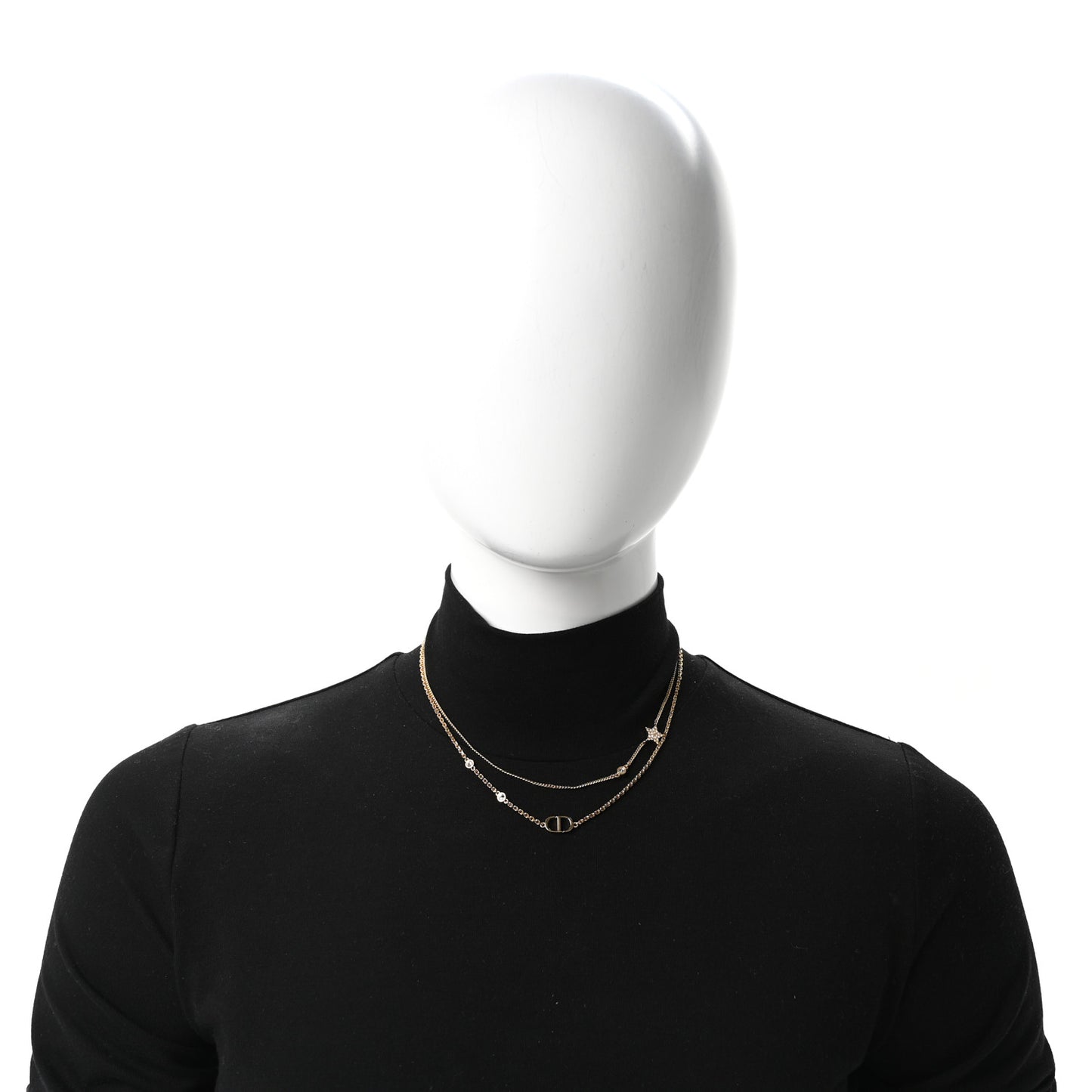 Metal Crystal Petit CD Double Necklace Gold