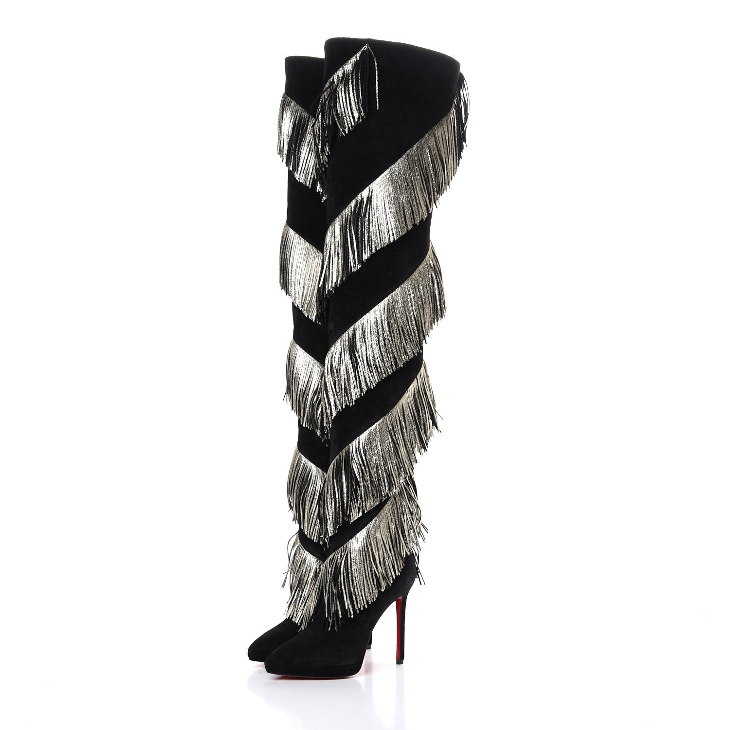 Christian Louboutin Veau Velours Lame Tweed Bolcheva 120 Thigh High Boots 36 Black Platine 3 of 7