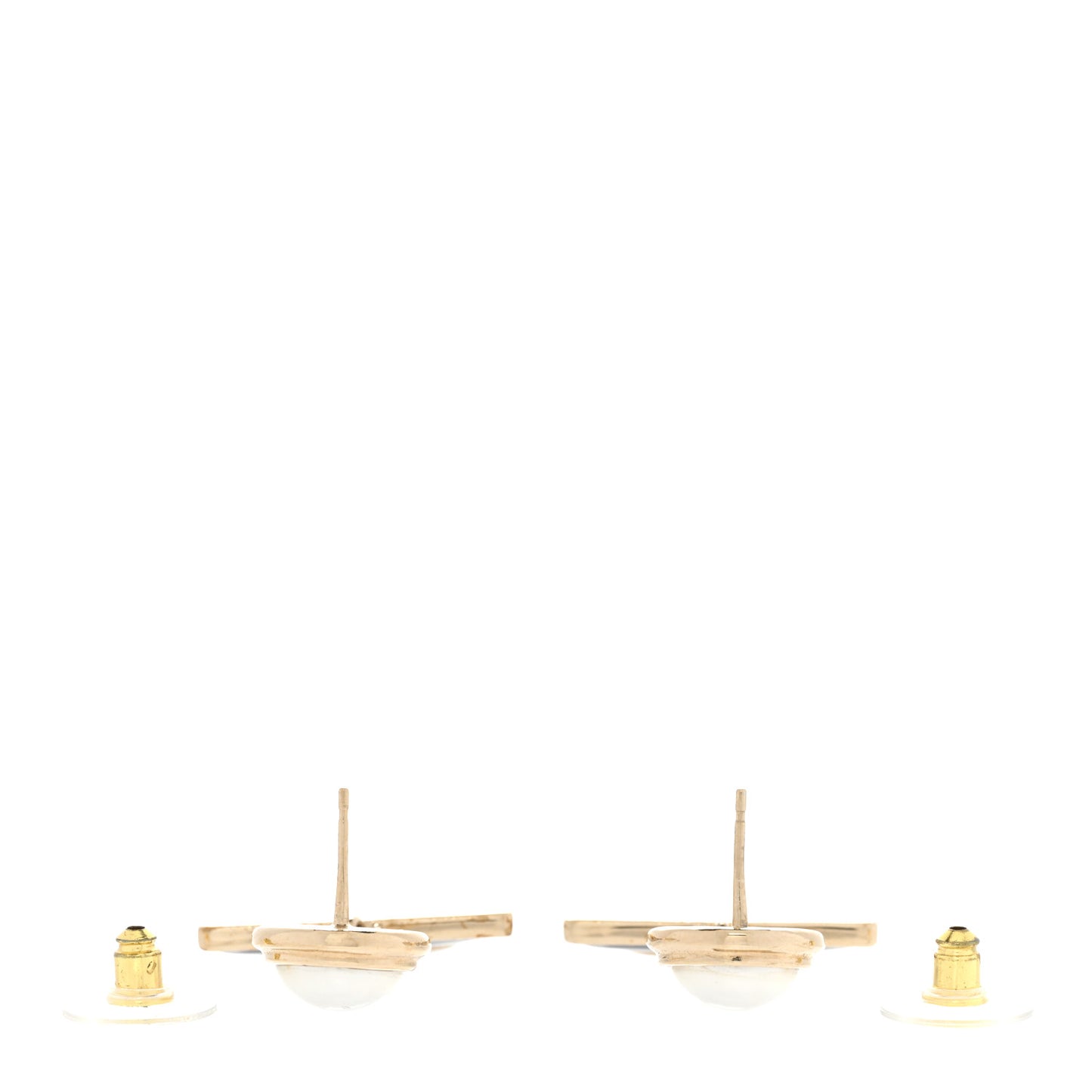 Metal Enamel Pearl Square CC Drop Earrings Gold Black White
