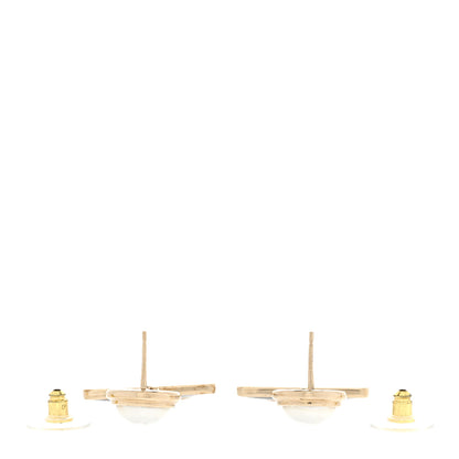 Chanel Metal Enamel Pearl Square CC Drop Earrings Gold Black White 3 of 6