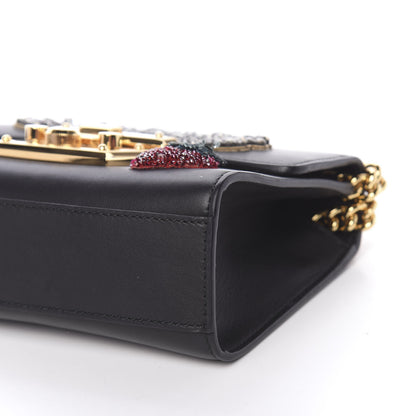 Gucci Calfskin Strawberry Embroidered Small Padlock Shoulder Bag Black 10 of 11