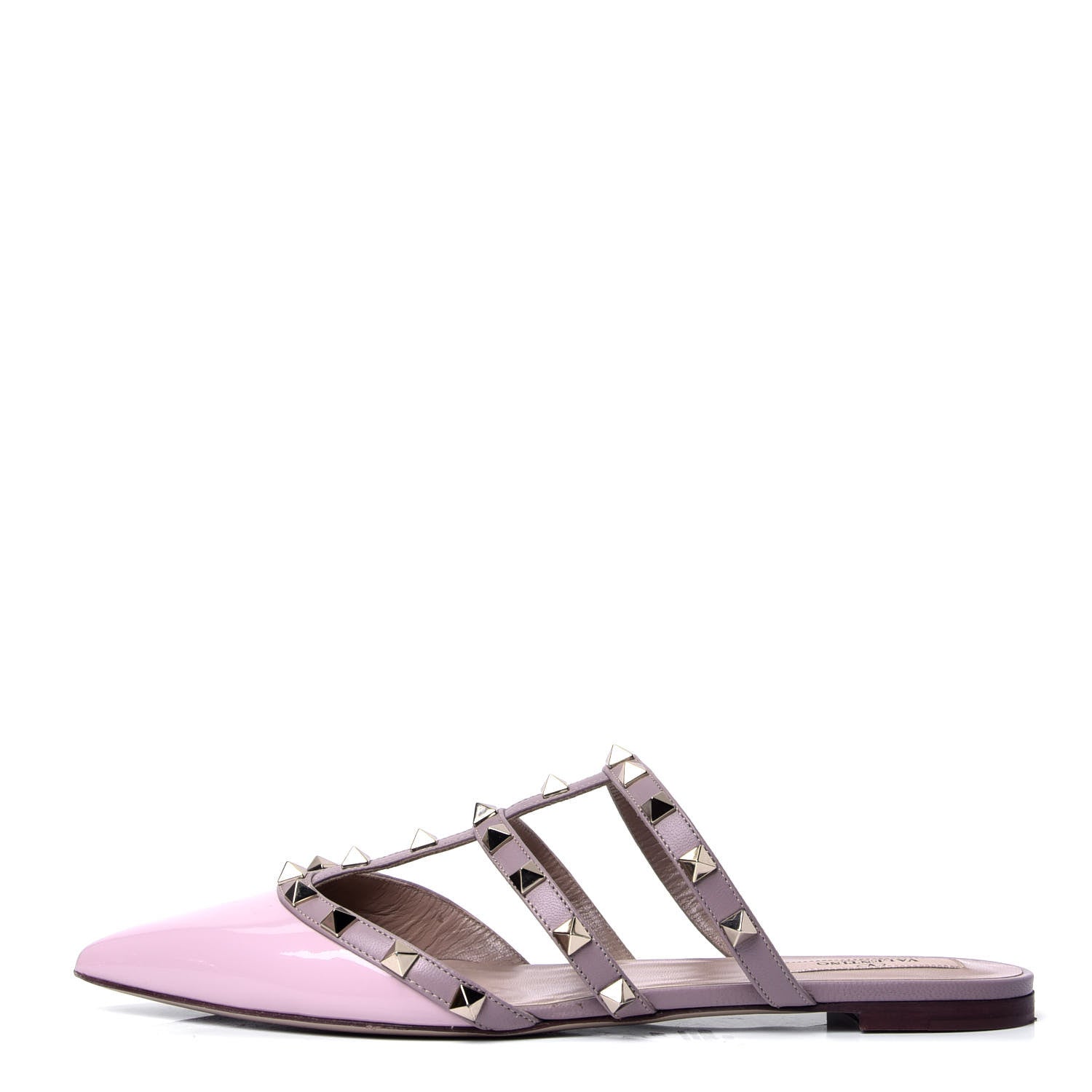 Valentino Garavani Patent Nappa Rockstud Flat Cage Mules 38 Water Rose 1 of 6