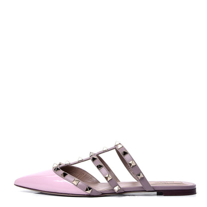 Valentino Garavani Patent Nappa Rockstud Flat Cage Mules 38 Water Rose 1 of 6