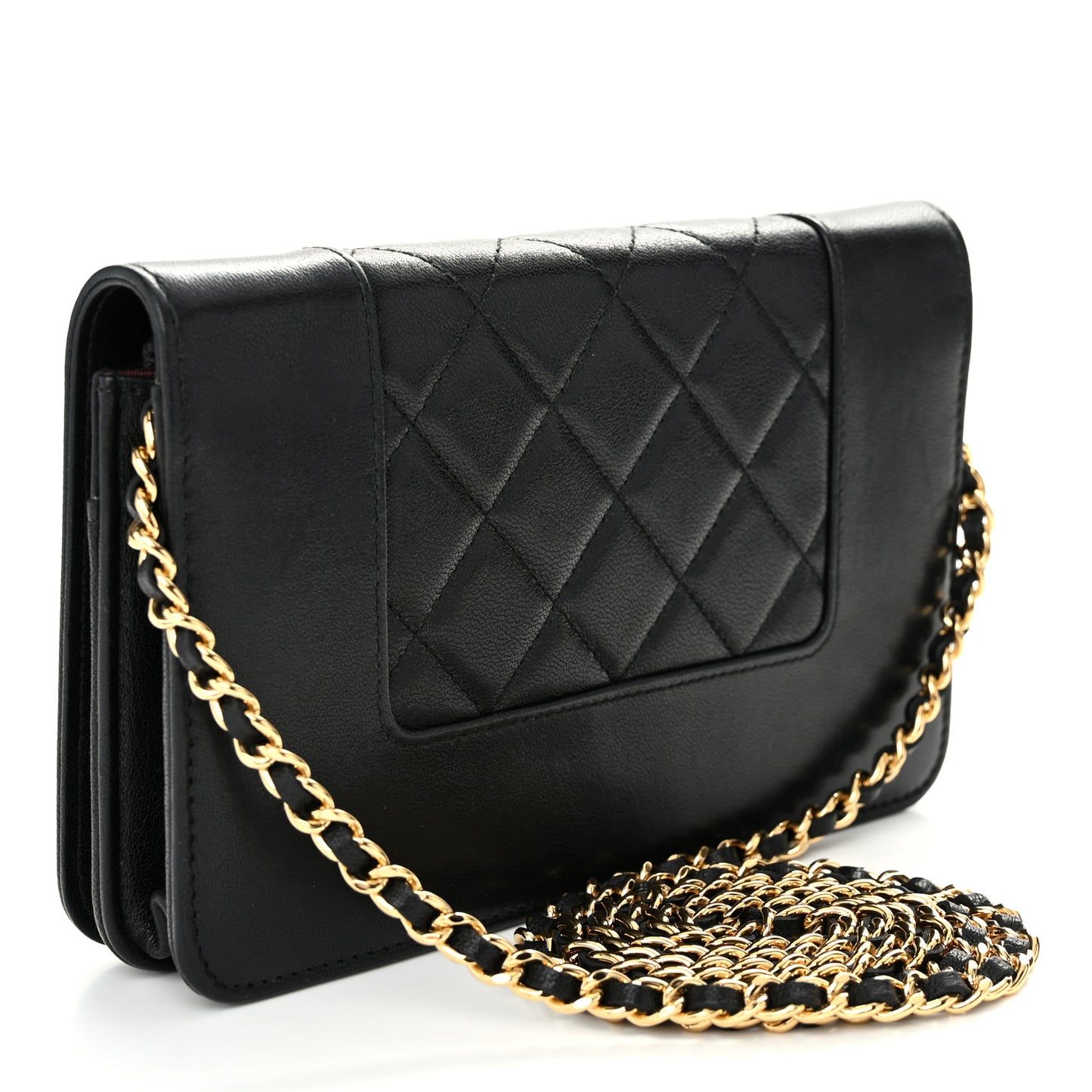 Sheepskin Quilted Mini Vintage Mademoiselle Wallet On Chain WOC Black