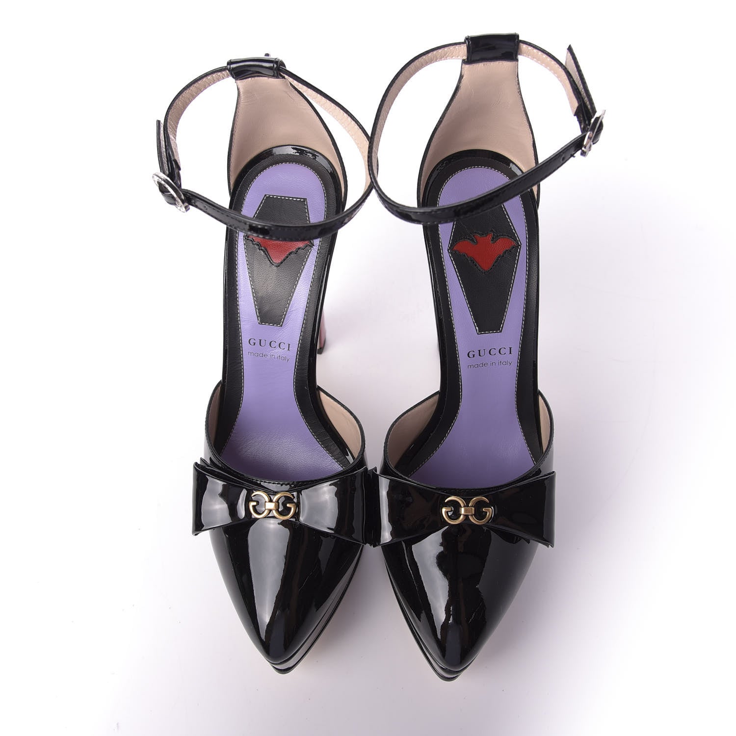 Gucci Patent Crystal GG Bow Sadie Spike Ankle Strap d'Orsay Platform High Heel Pumps 36.5 Black 5 of 11