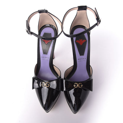Gucci Patent Crystal GG Bow Sadie Spike Ankle Strap d'Orsay Platform High Heel Pumps 36.5 Black 5 of 11