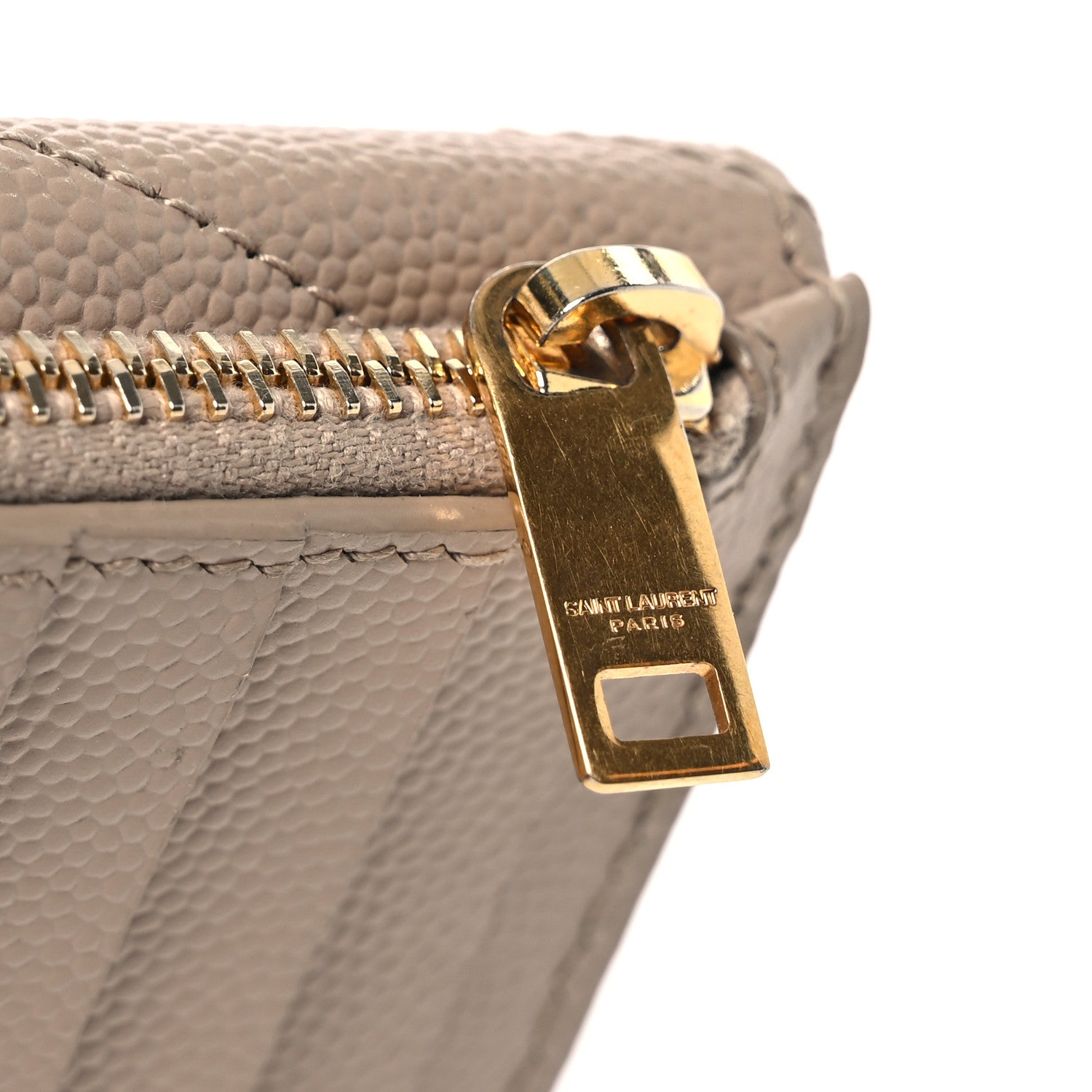 Saint Laurent Grain De Poudre Matelasse Chevron Monogram Compact Wallet Dark Beige 11 of 11