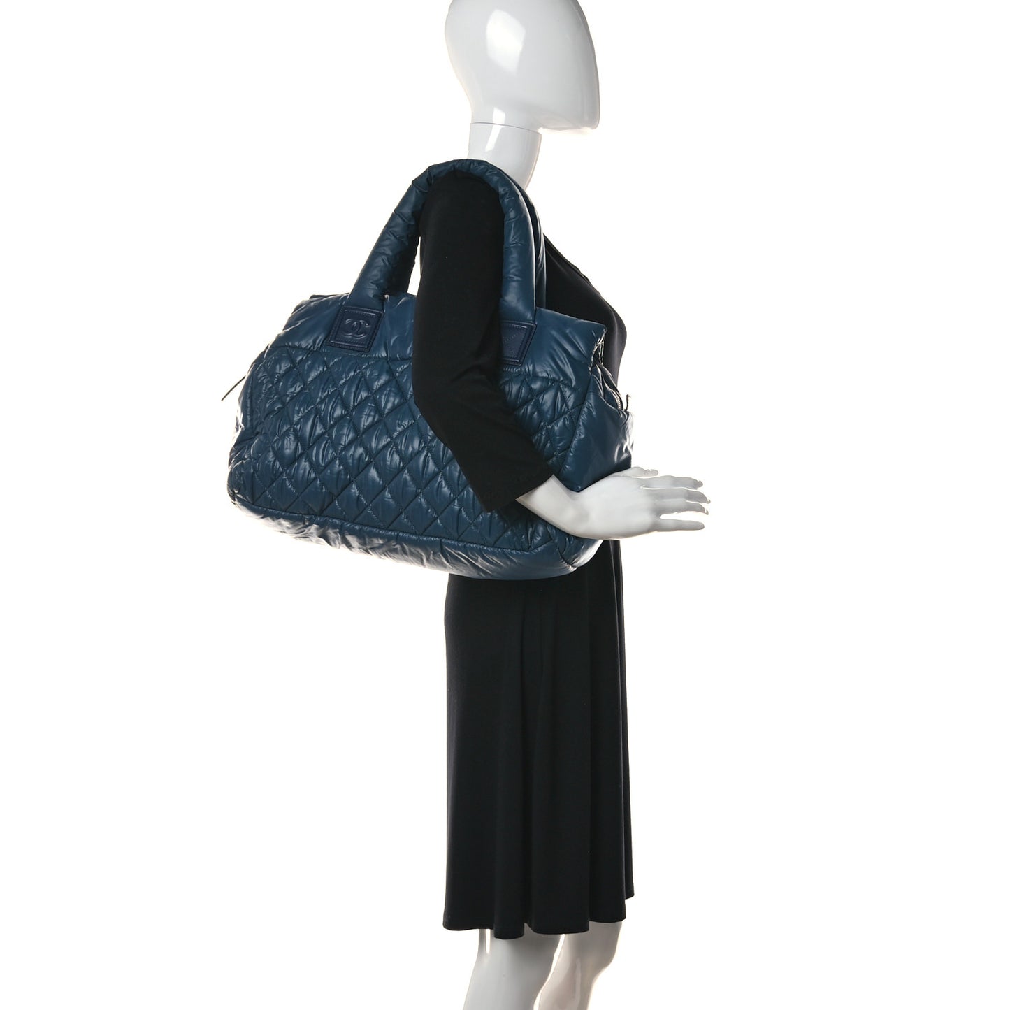 Nylon Quilted Large Coco Cocoon Reversible Tote Blue