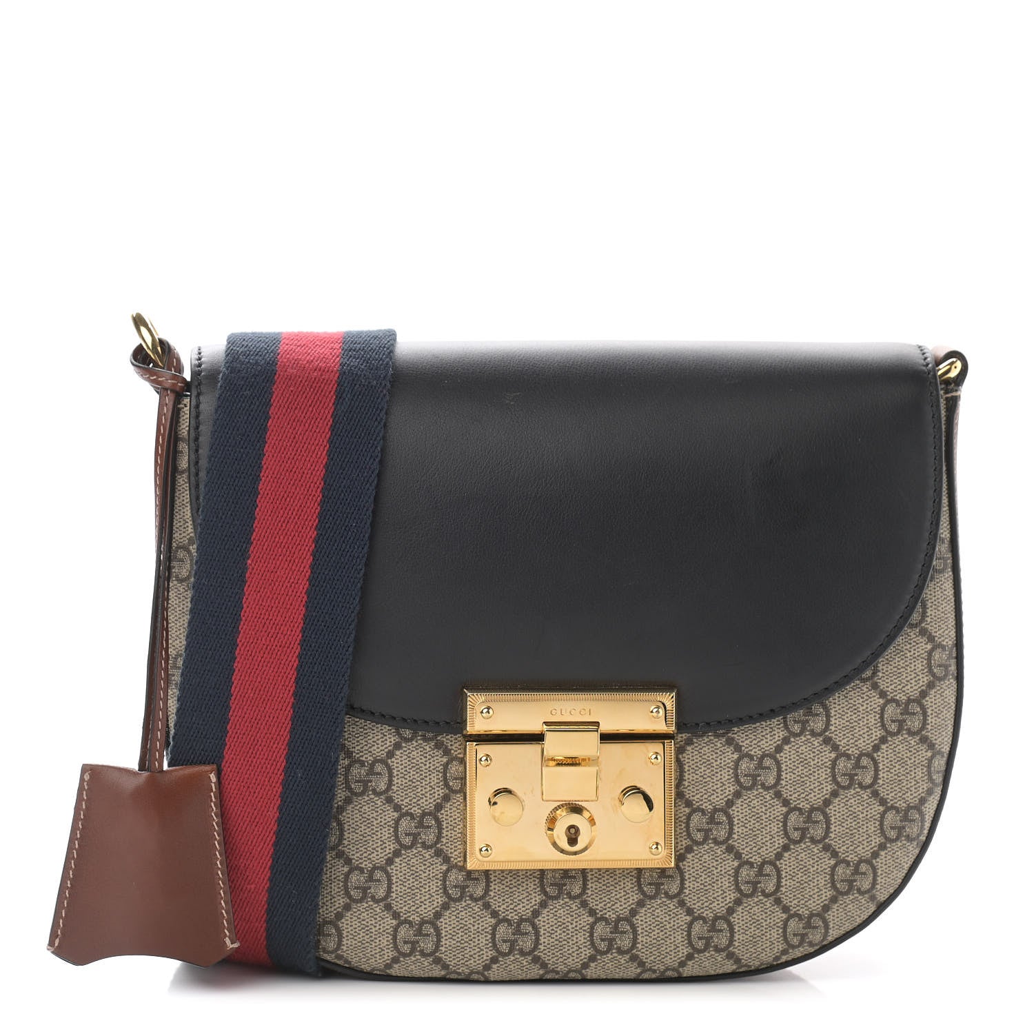 Gucci GG Supreme Monogram Web Medium Padlock Messenger Shoulder Bag Black 1 of 12