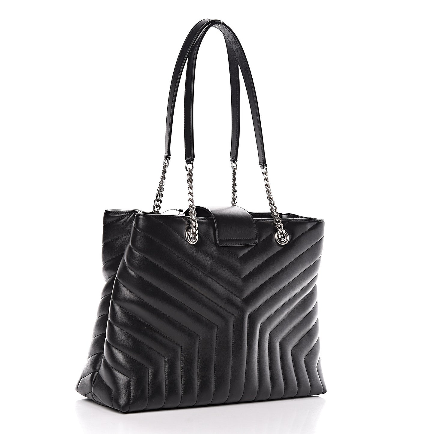 Calfskin Y Quilted Monogram Large Loulou Shopper Black
