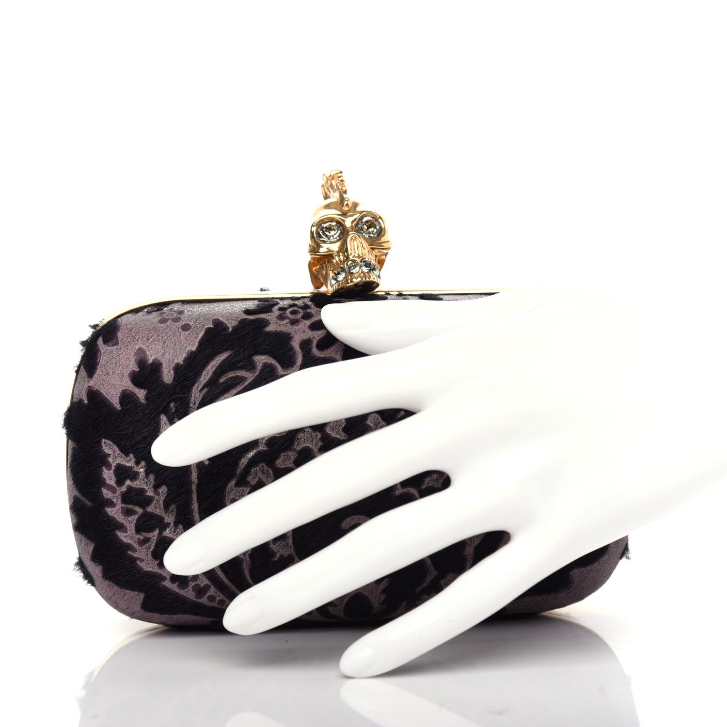 Alexander McQueen Baroque Print Calf Hair Skull Box Clutch Black 2 of 7