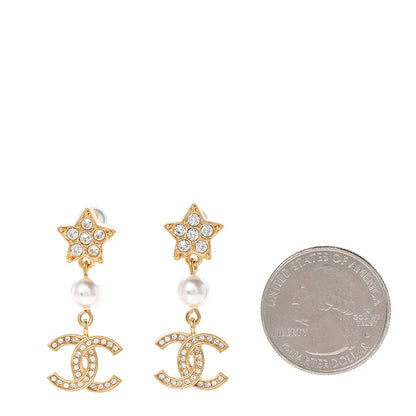 Chanel Crystal Pearl CC Star Drop Earrings Gold 2 of 4