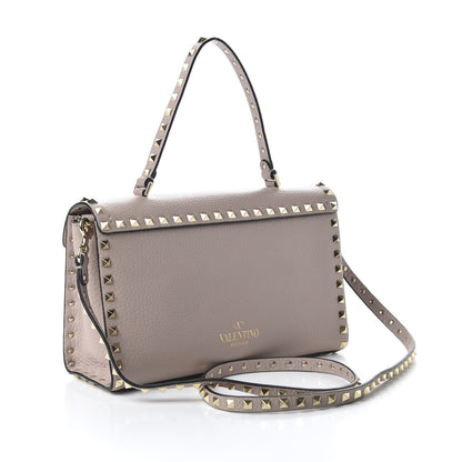 Valentino Garavani Pebbled Calfskin Small Rockstud Single Handle Flap Bag Poudre 3 of 9
