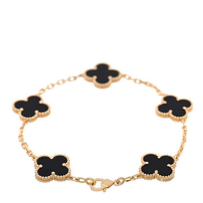 Van Cleef & Arpels 18K Yellow Gold Black Onyx 5 Motifs Vintage Alhambra Bracelet 2 of 5
