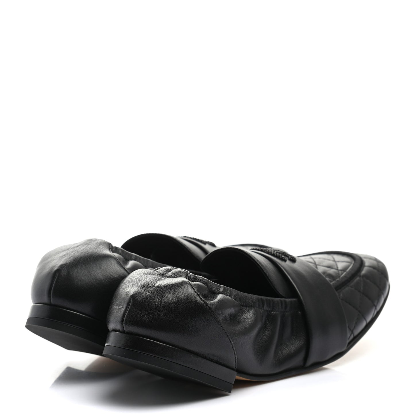 Laminated Lambskin Womens Quilted Elastic CC Moccasin Loafers 37 Black