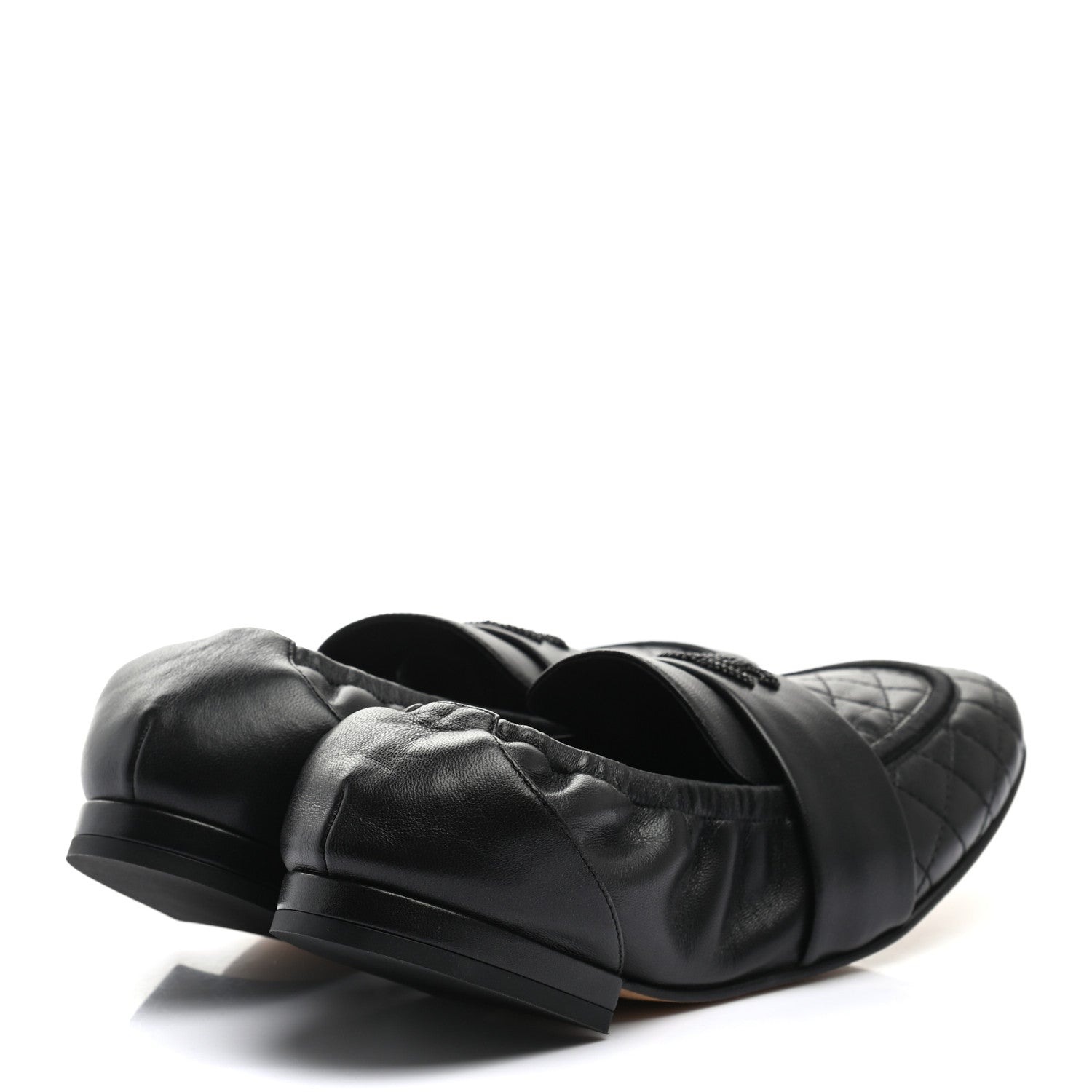 Chanel Laminated Lambskin Womens Quilted Elastic CC Moccasin Loafers 37 Black 4 of 9