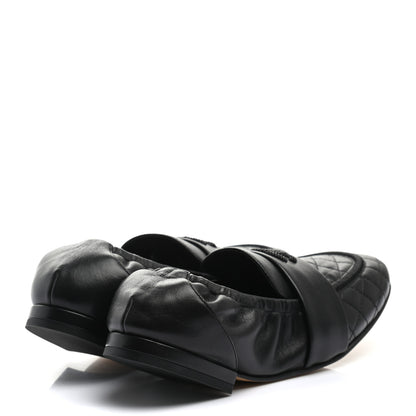 Chanel Laminated Lambskin Womens Quilted Elastic CC Moccasin Loafers 37 Black 4 of 9