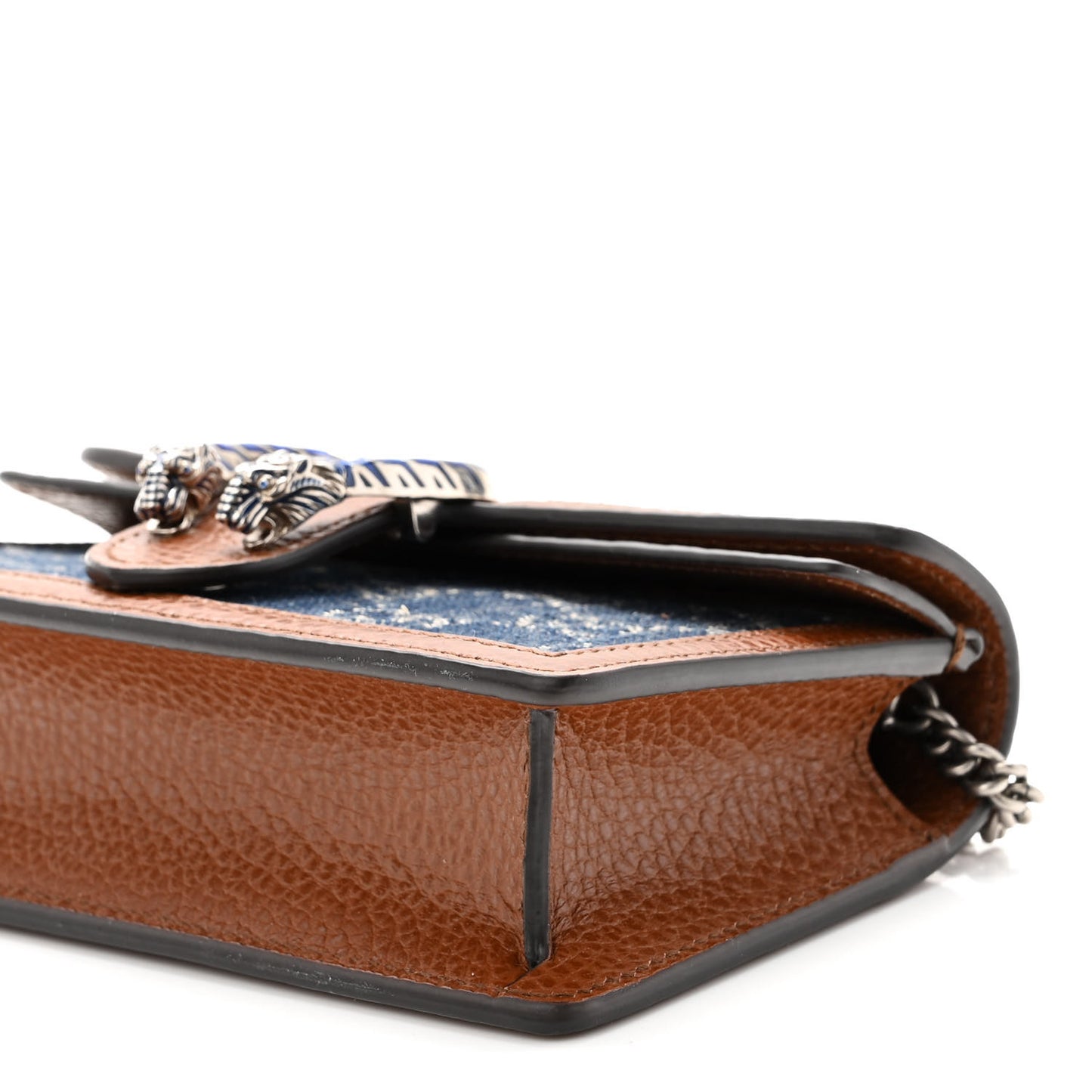 New Denim GG Monogram Dollar Calfskin Enamel Super Mini Dionysus Shoulder Bag Blue Tea Cuir Epilog Electric Blue