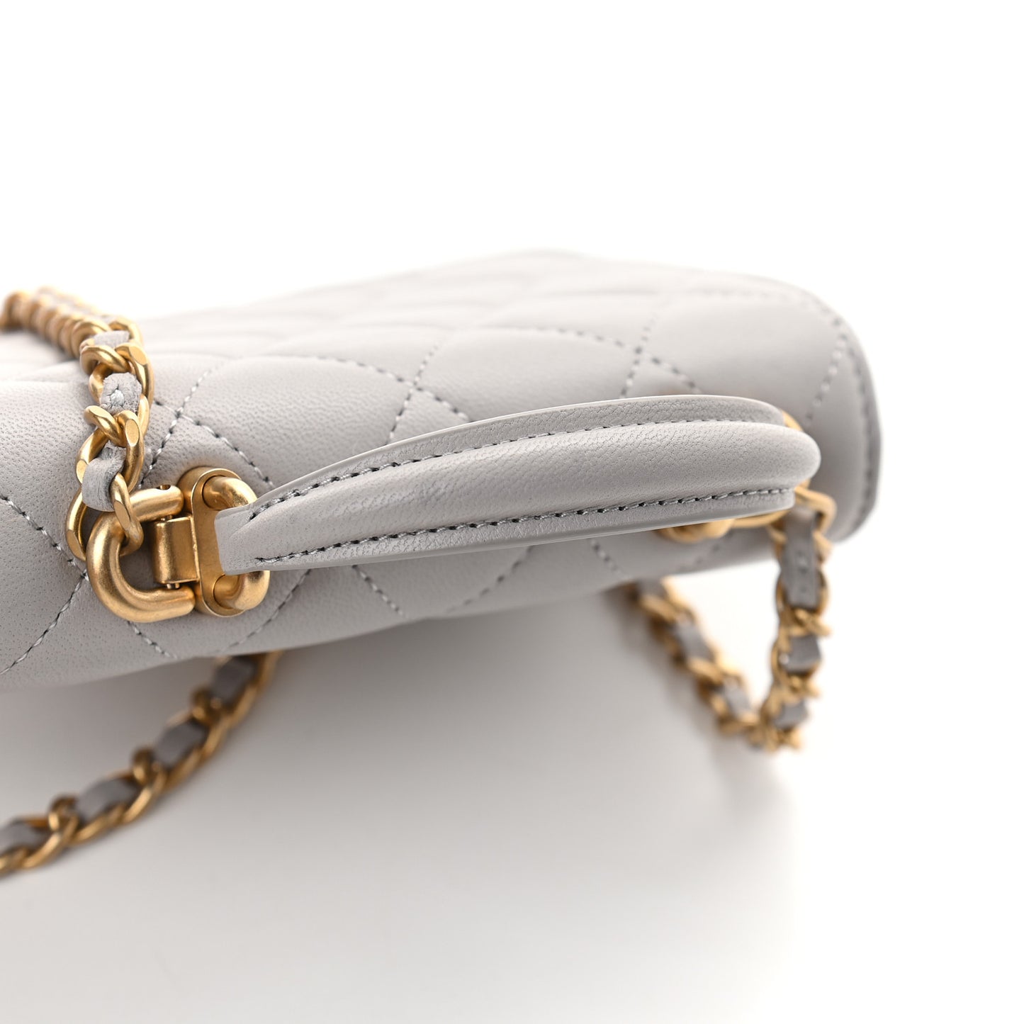 Lambskin Quilted Top Handle Flap Coin Purse With Chain Grey