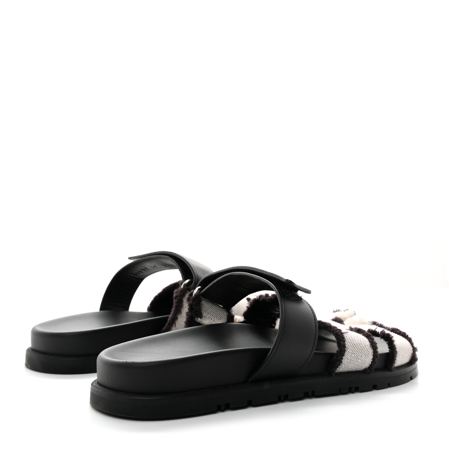 Hermes Techno Fringed H Canvas Caflskin Womens Chypre Sandals 39 Prunoir Black 4 of 9