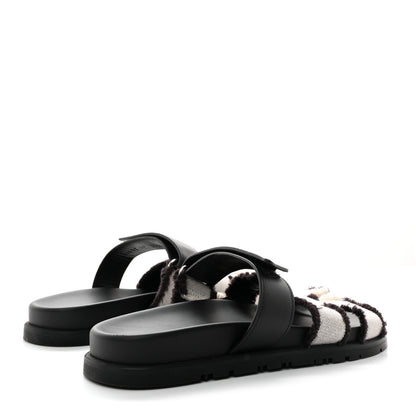 Hermes Techno Fringed H Canvas Caflskin Womens Chypre Sandals 39 Prunoir Black 4 of 9