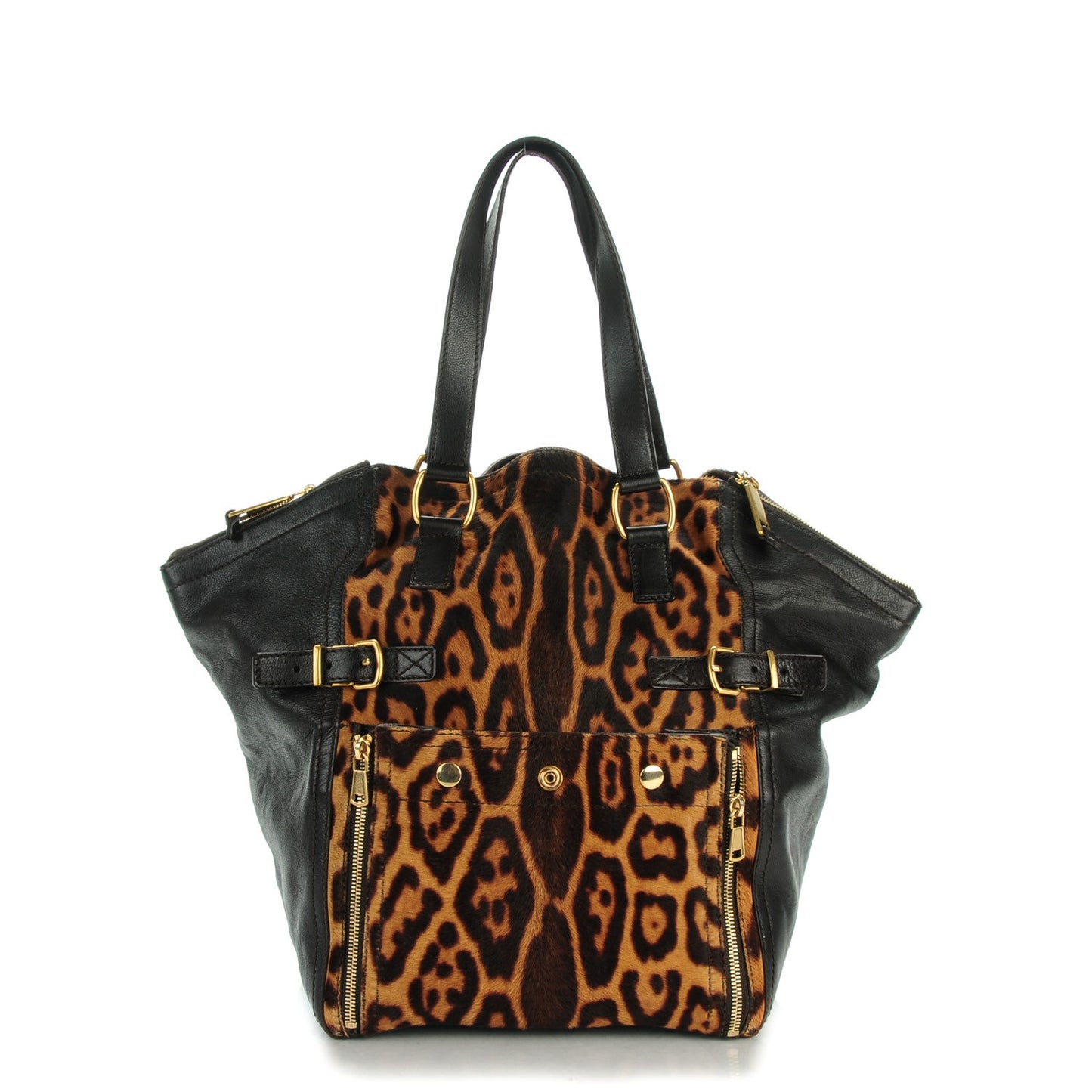 Calfskin Leopard Print Pony Hair Medium Downtown Tote Dark Brown