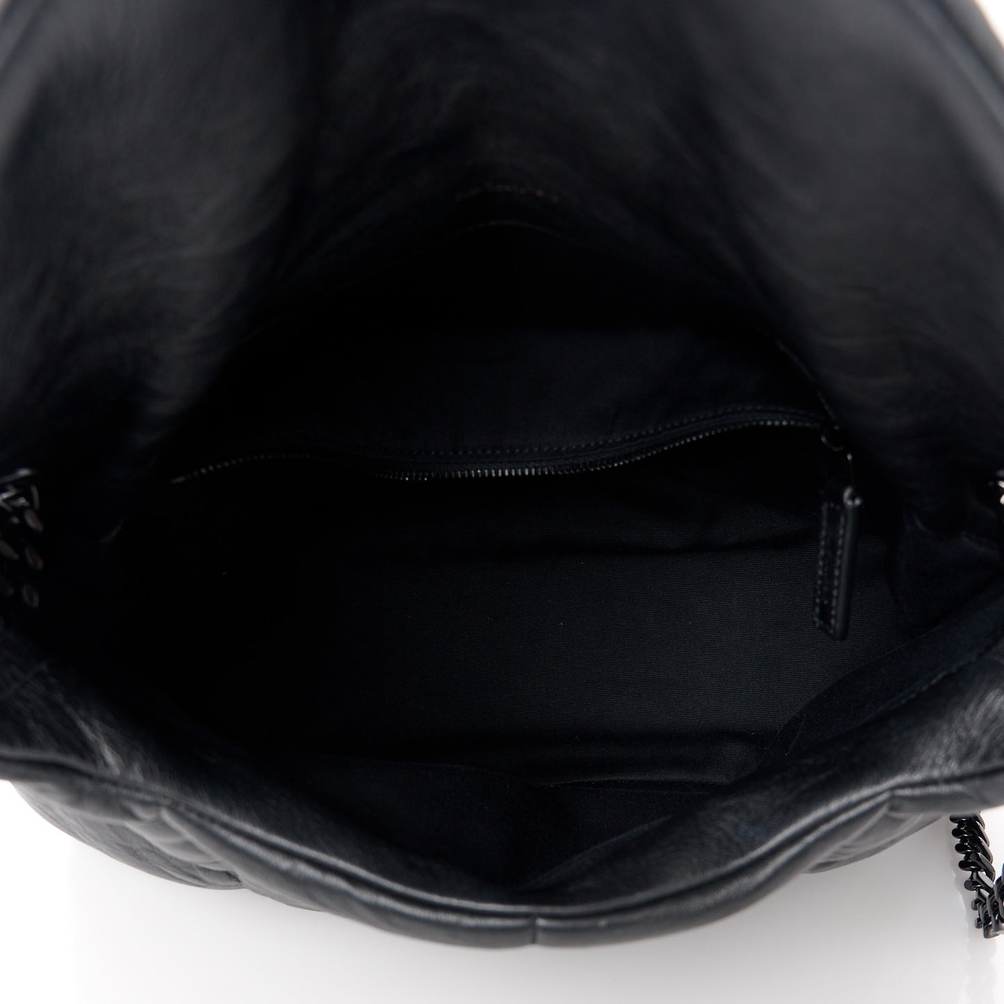 Lambskin Quilted Monogram Monochrome Medium Loulou Puffer Chain Satchel Black
