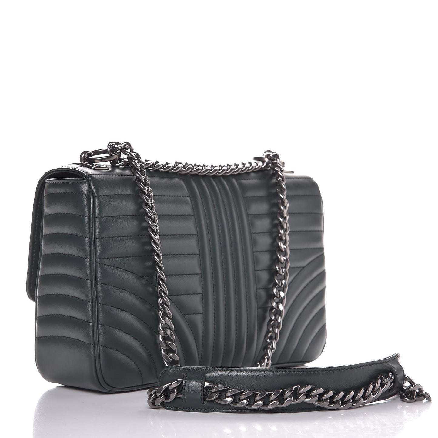 Soft Calfskin Impunture Diagramme Large Chain Flap Shoulder Bag Smeraldo