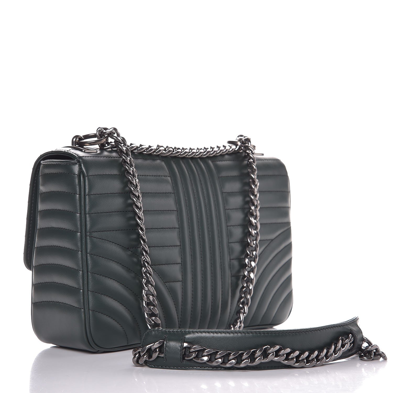 Prada Soft Calfskin Impunture Diagramme Large Chain Flap Shoulder Bag Smeraldo 3 of 7
