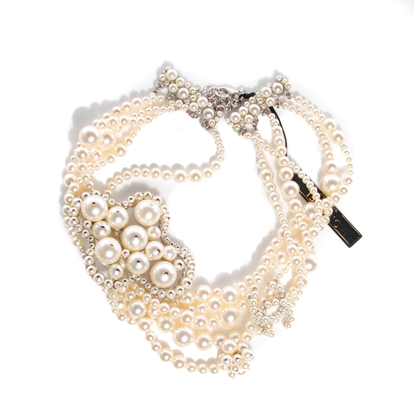 Pearl Multi Strand Choker Necklace Silver
