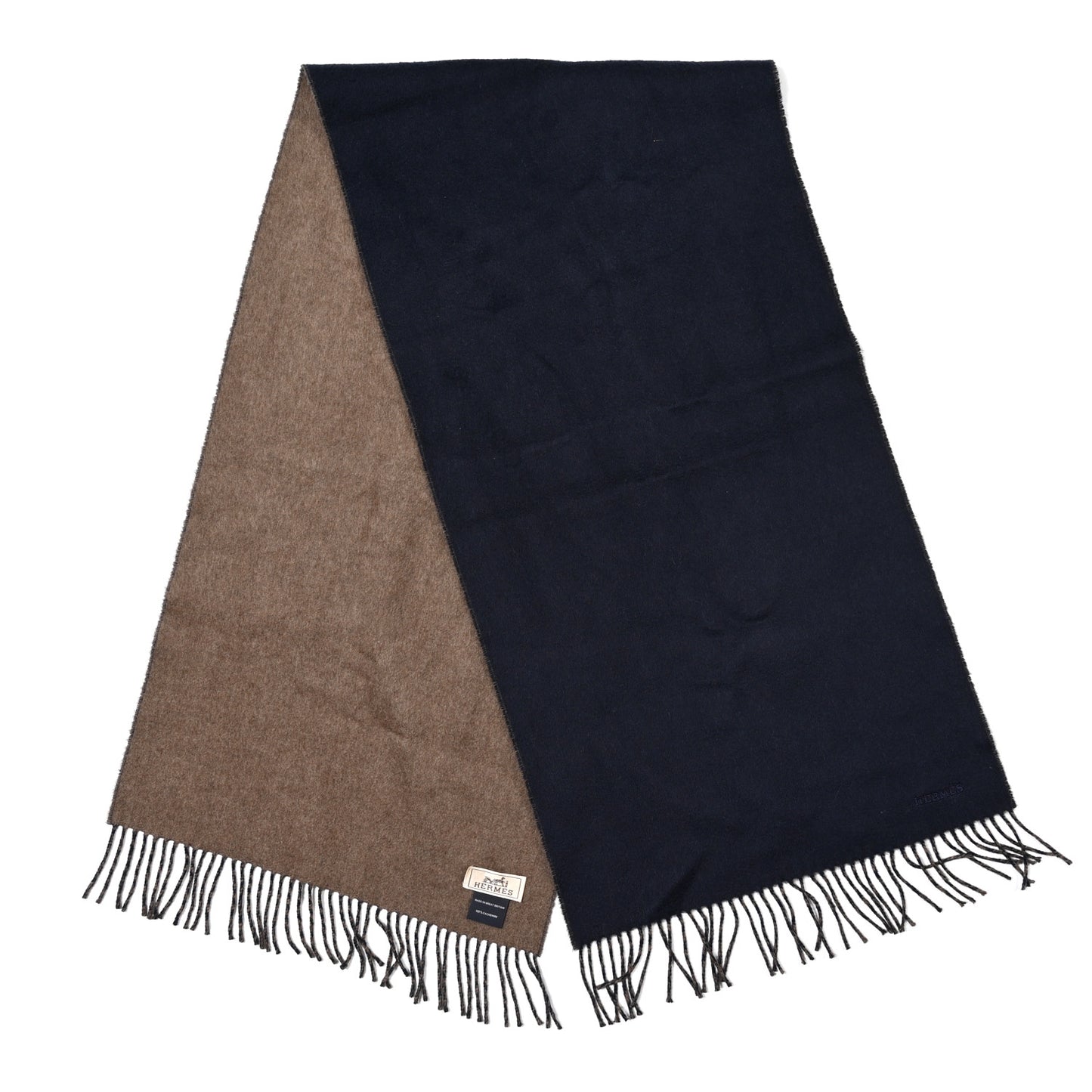 Cashmere Fringe Double Face Scarf Marine Bronze