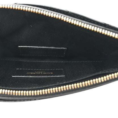 Saint Laurent Patent Grain De Poudre Matelasse Chevron Monogram Bill Pouch Black 5 of 9
