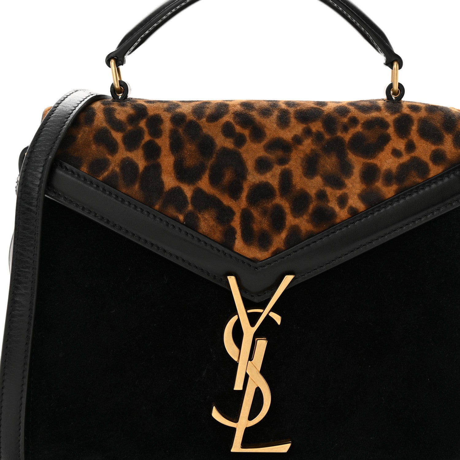 Saint Laurent Suede Leopard Print Mini Classic Monogram Cassandra Top Handle Manto Naturale Black 8 of 11
