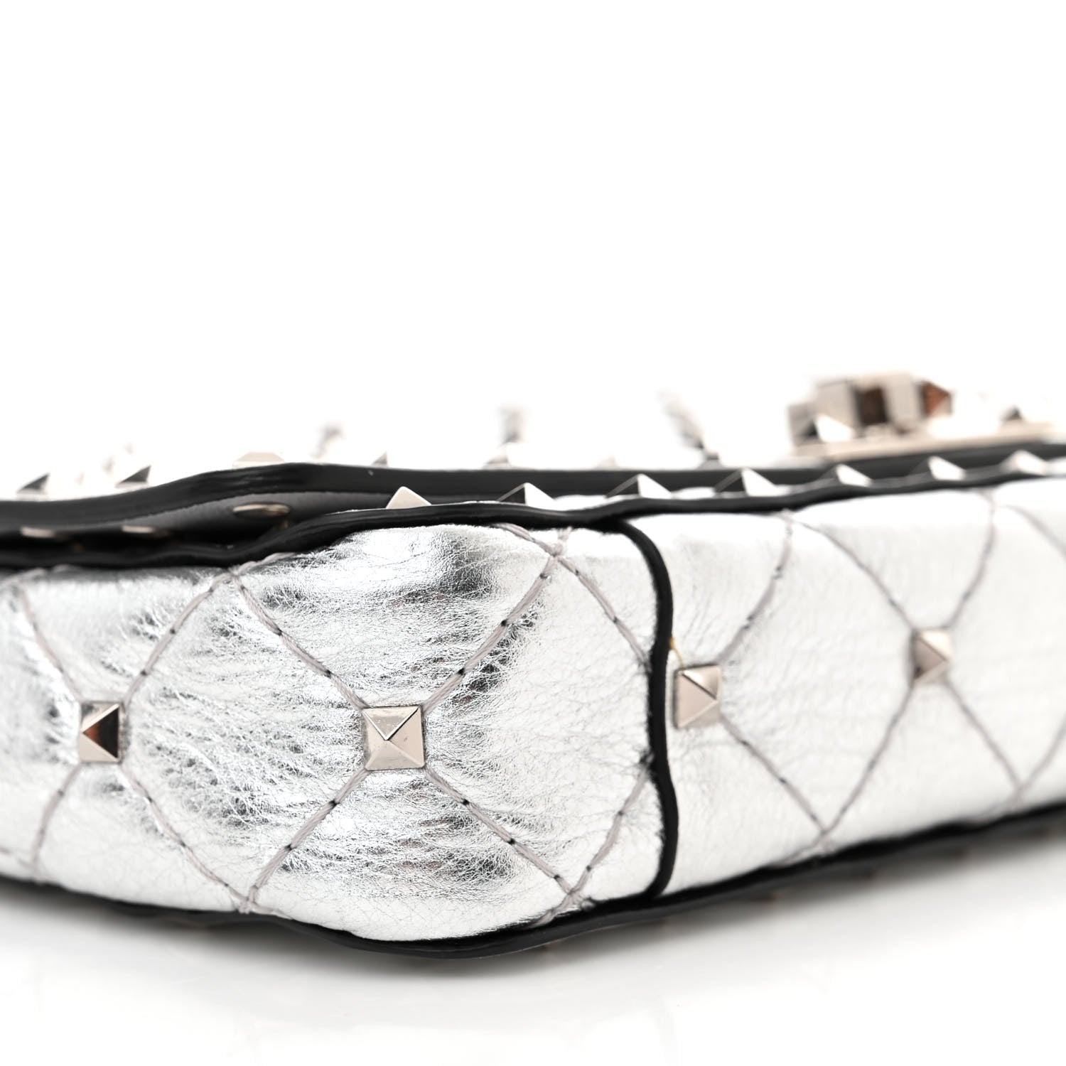 Valentino Garavani Metallic Nappa Rockstud Spike Shoulder Bag Silver 8 of 13