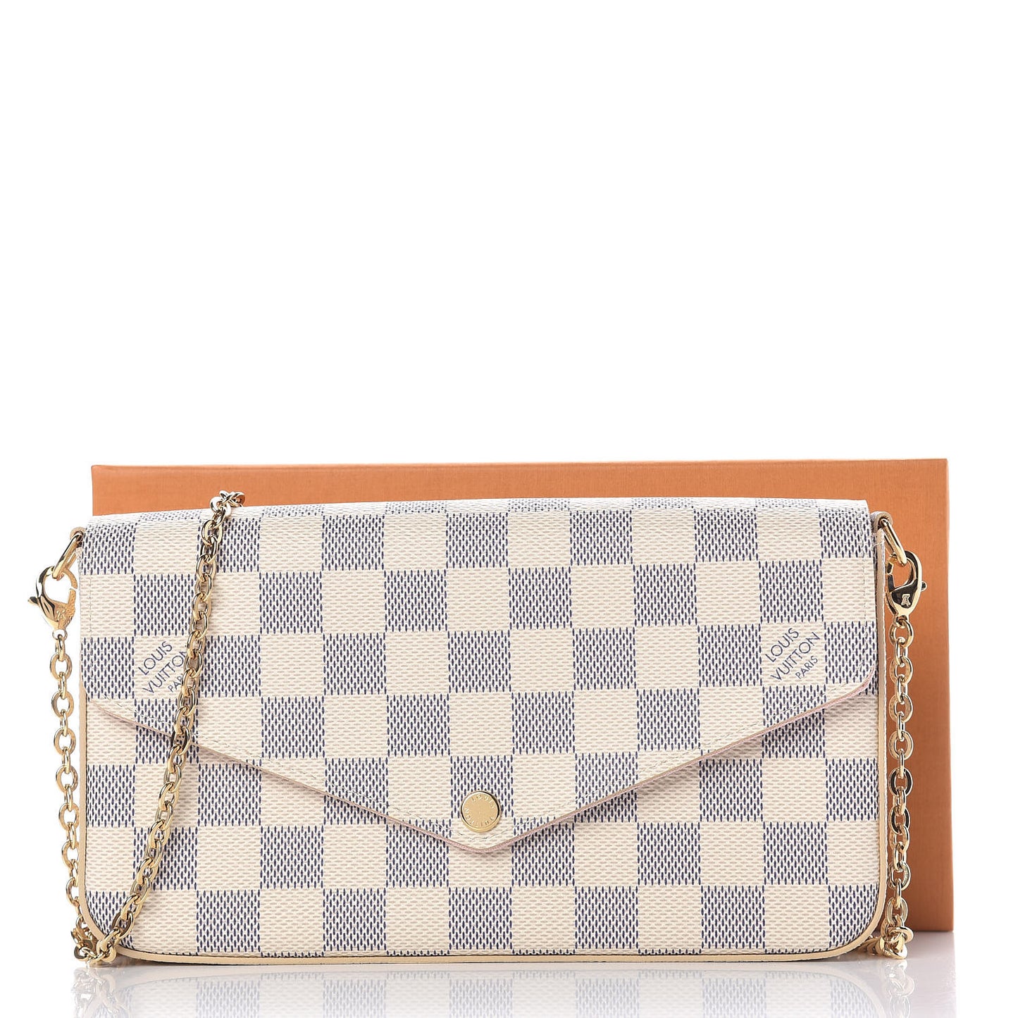 Damier Azur Pochette Felicie Chain Wallet Rose Ballerine