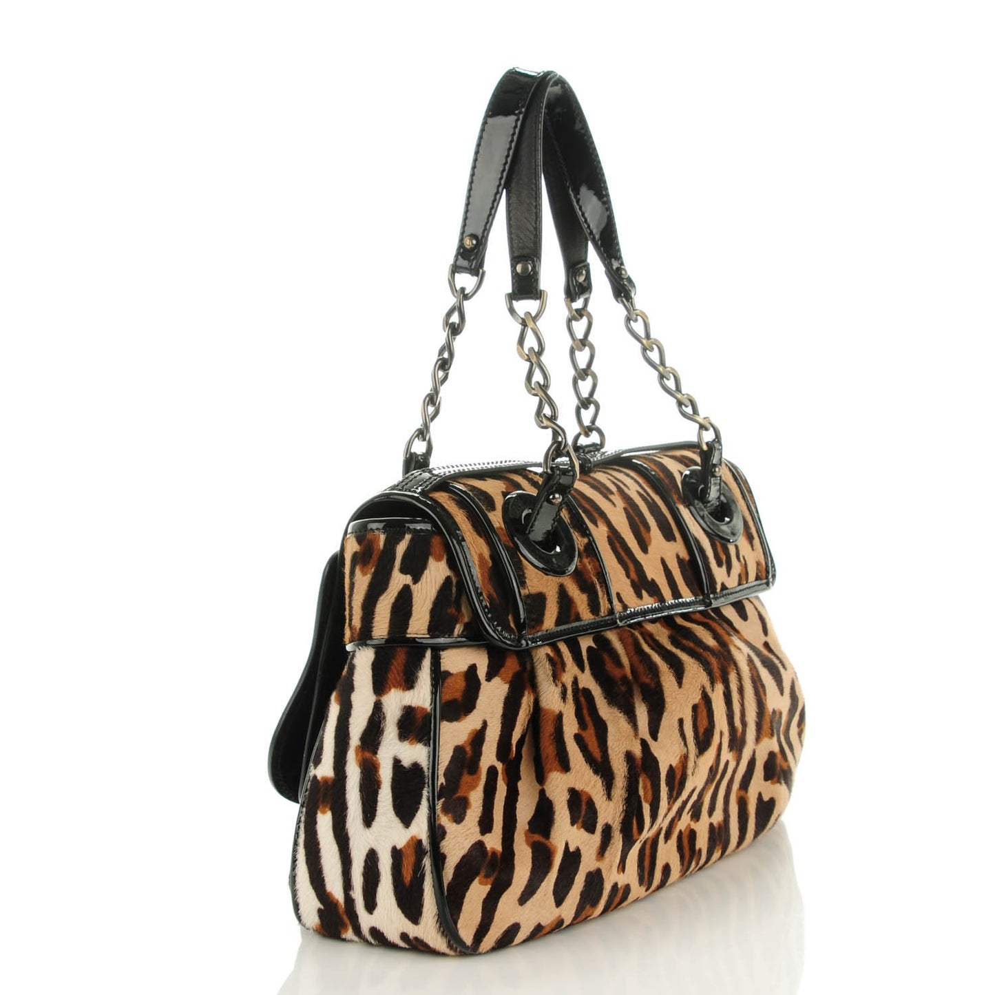 Calf Hair Leopard Printed B Bag Black
