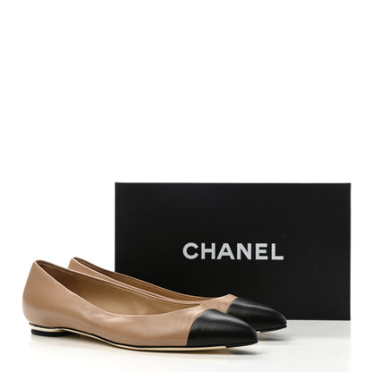 Chanel Lambskin Coco Line Pointed Toe Ballerina Flats 39.5 Beige Black 11 of 11