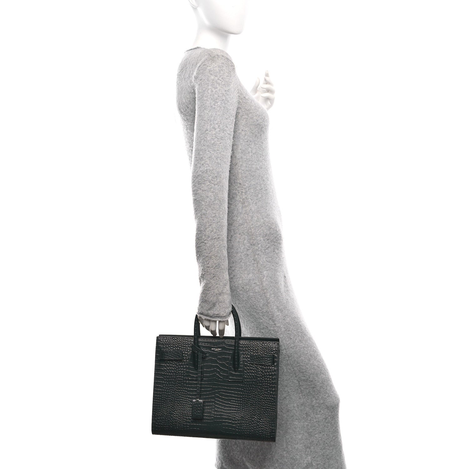 Saint Laurent Patent Crocodile Embossed Small Sac de Jour Dark Green 2 of 9