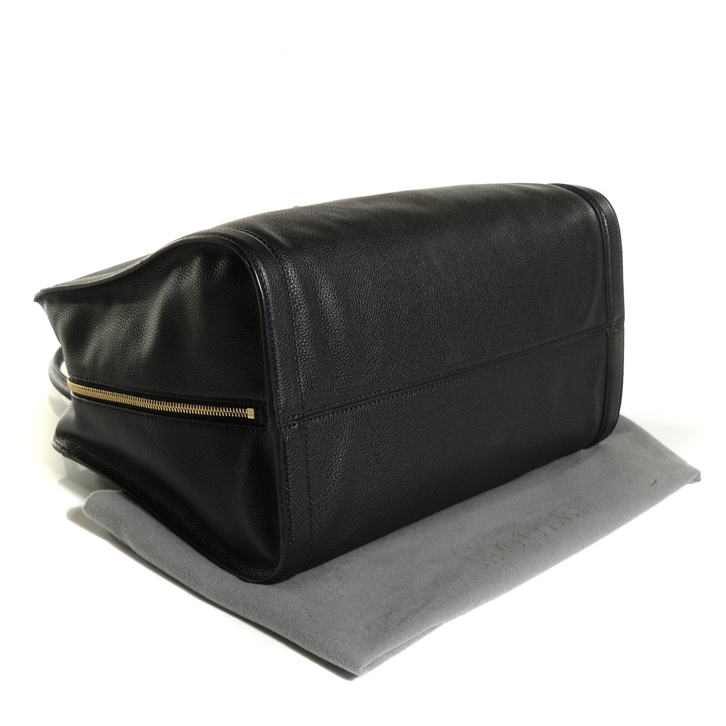 Pebbled Calfskin Large Skull Padlock Zip Around Tote Black