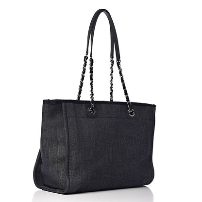 Chanel Denim Small Deauville Tote Dark Blue 3 of 11