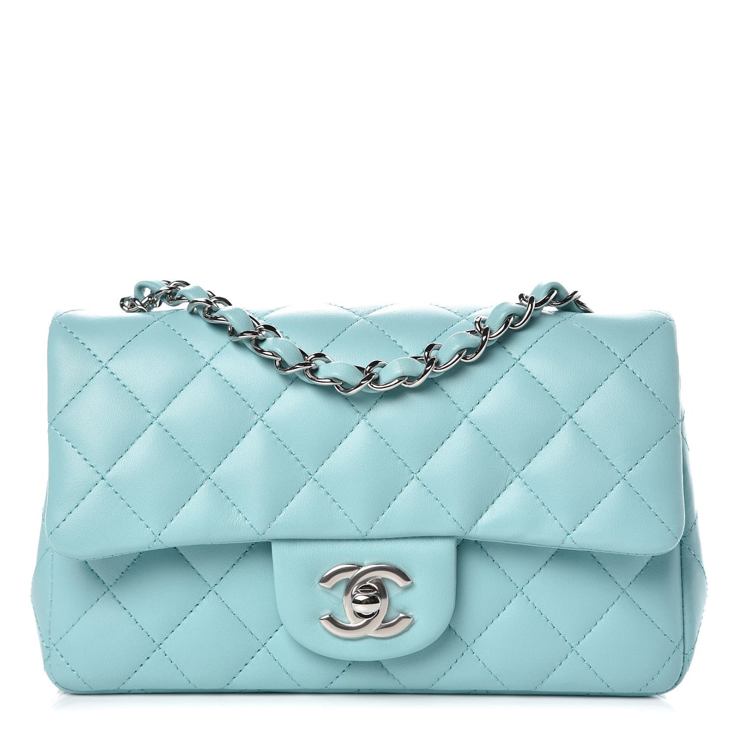 Lambskin Quilted Mini Rectangular Flap Light Blue