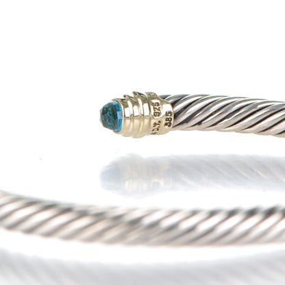 David Yurman Sterling Silver 14K Yellow Gold Blue Topaz 5mm Cable Classics Petite Color Bracelet 4 of 4