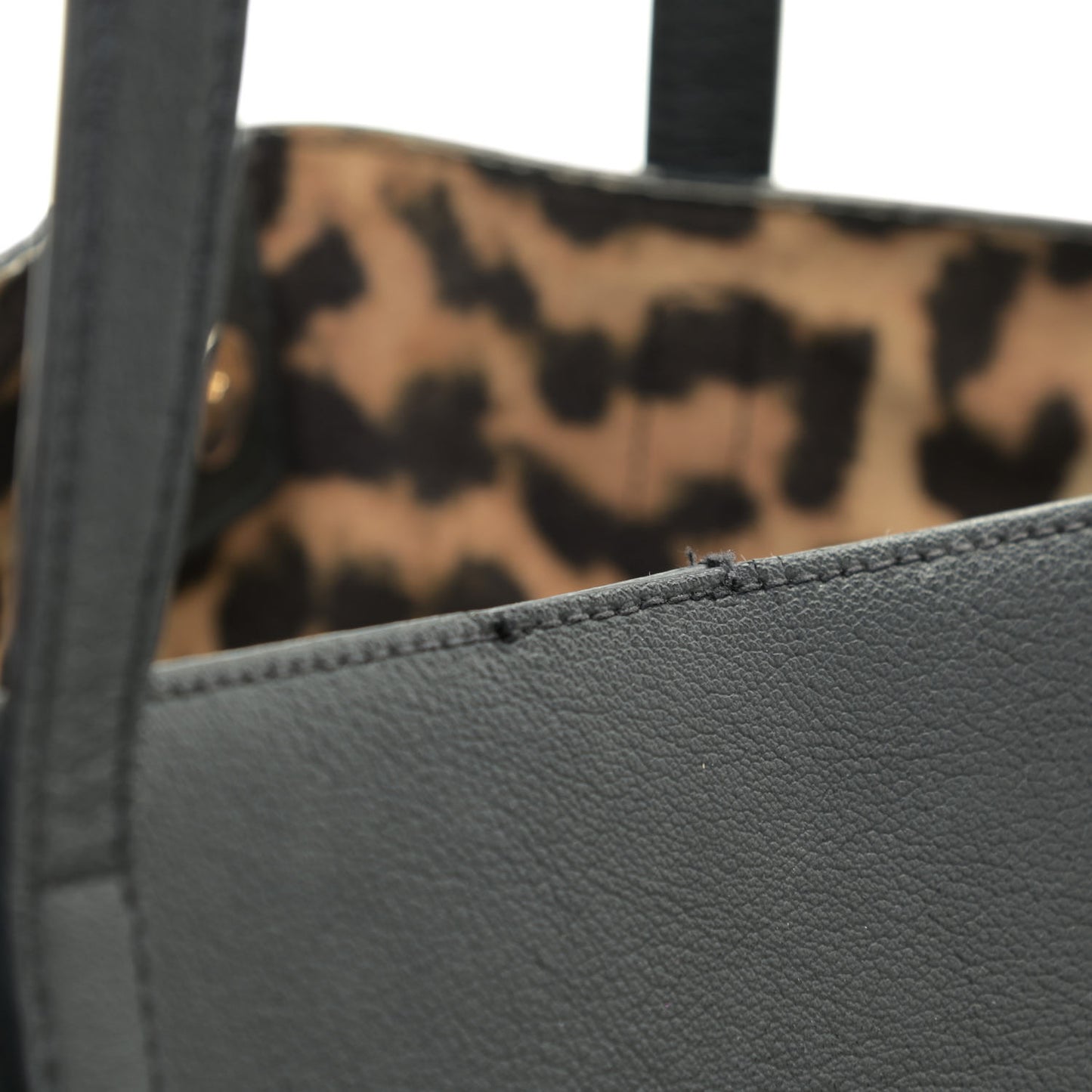Calfskin Large Leopard Print Shopping Tote Black